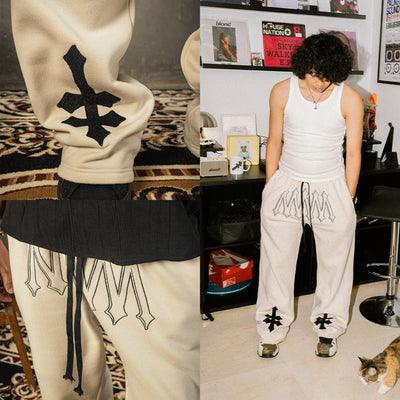 DENIMITUP H zigzag sweat pants - White Bone - Long Pants