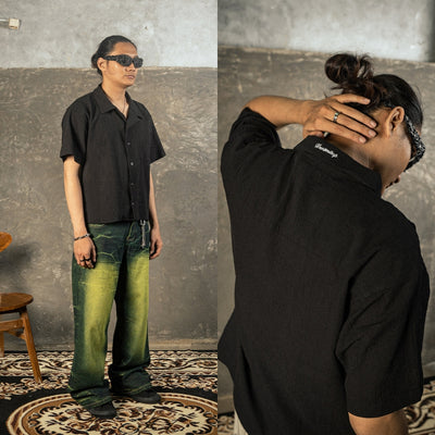 DENIMITUP Linen Crinkle - Black Shirt - Men Shirt