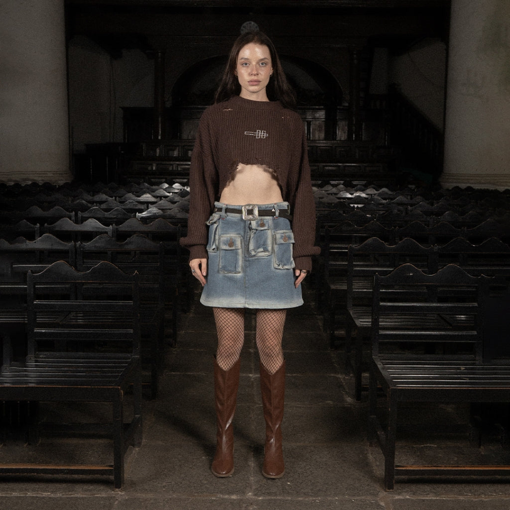 H Long Shirt Turtle Neck - Shadow Brown - Knitwear