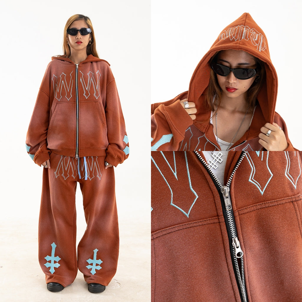 H Zigzag Double Zip Hoodie - Cosmic Orange - Hoodie