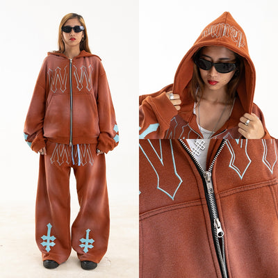 H Zigzag Double Zip Hoodie - Cosmic Orange - Hoodie