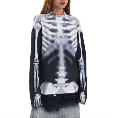 Full Skull Denimitup Cotton Knit Wear - Black Bone - Tshirt