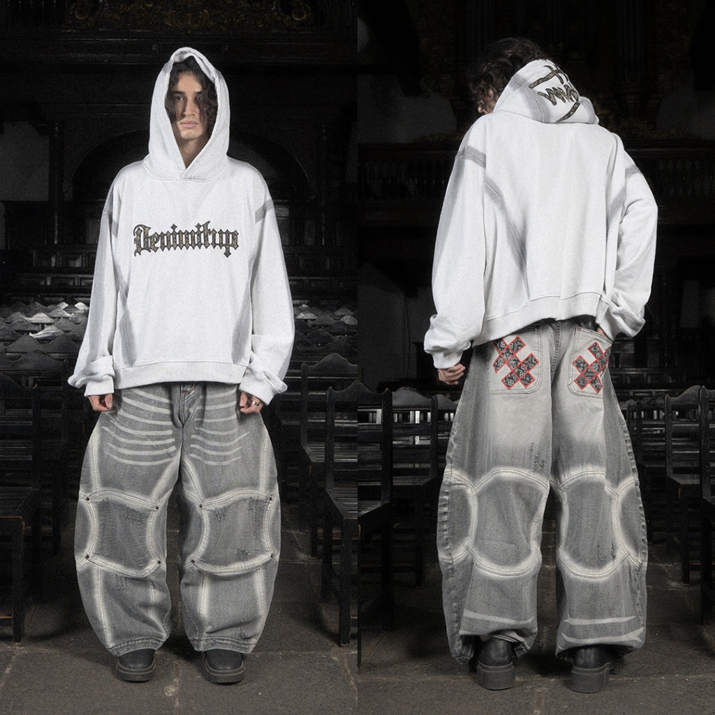 Denimitup Songket Broken Sewn - White Spray - Hoodie