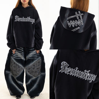 Denimitup Songket Broken Sewn - Black Spray - Hoodie
