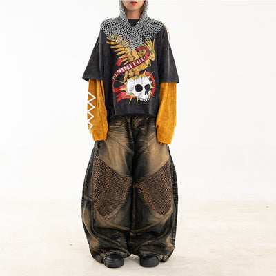 Eagle Skull Double Layer - Washed Cosmic Gold on Black - Tshirt