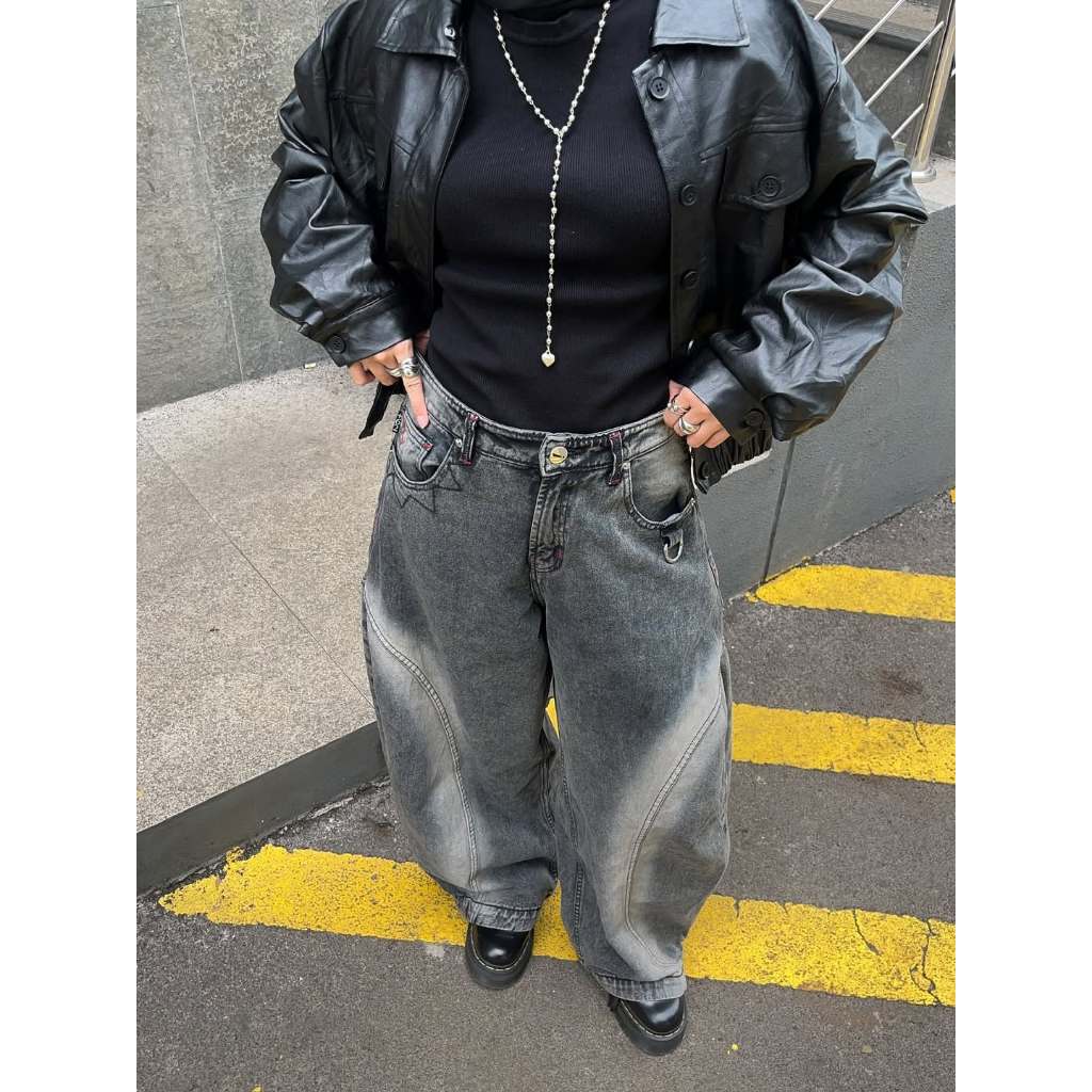 A1 Low Waist Wide Barrel Ladies Jeans - Grain Dual Stone