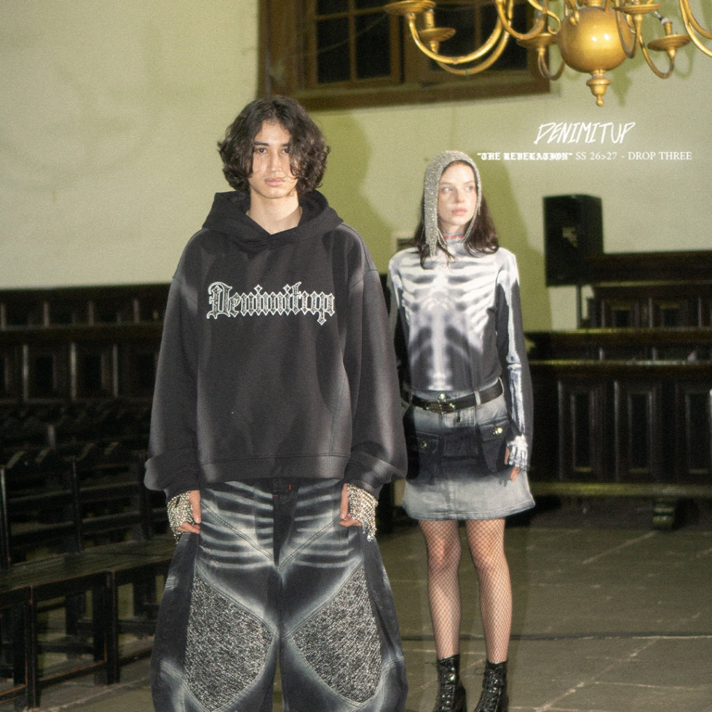 Denimitup Songket Broken Sewn - Black Spray - Hoodie