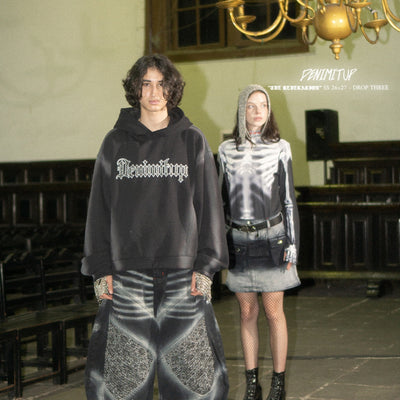 Denimitup Songket Broken Sewn - Black Spray - Hoodie