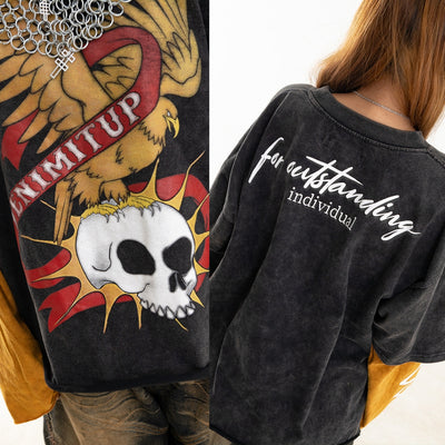 Eagle Skull Double Layer - Washed Cosmic Gold on Black - Tshirt