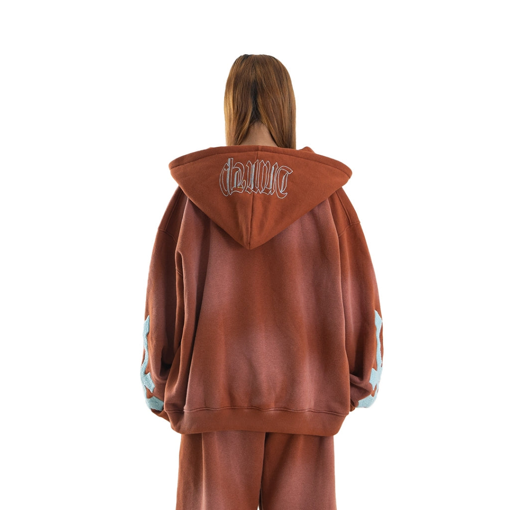 H Zigzag Double Zip Hoodie - Cosmic Orange - Hoodie