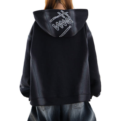 Denimitup Songket Broken Sewn - Black Spray - Hoodie