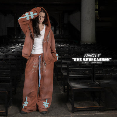 H Zigzag Double Zip Hoodie - Cosmic Orange - Hoodie