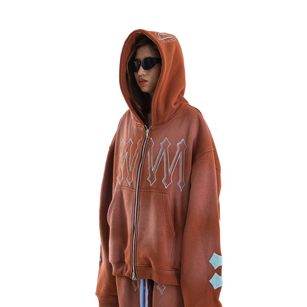 H Zigzag Double Zip Hoodie - Cosmic Orange - Hoodie