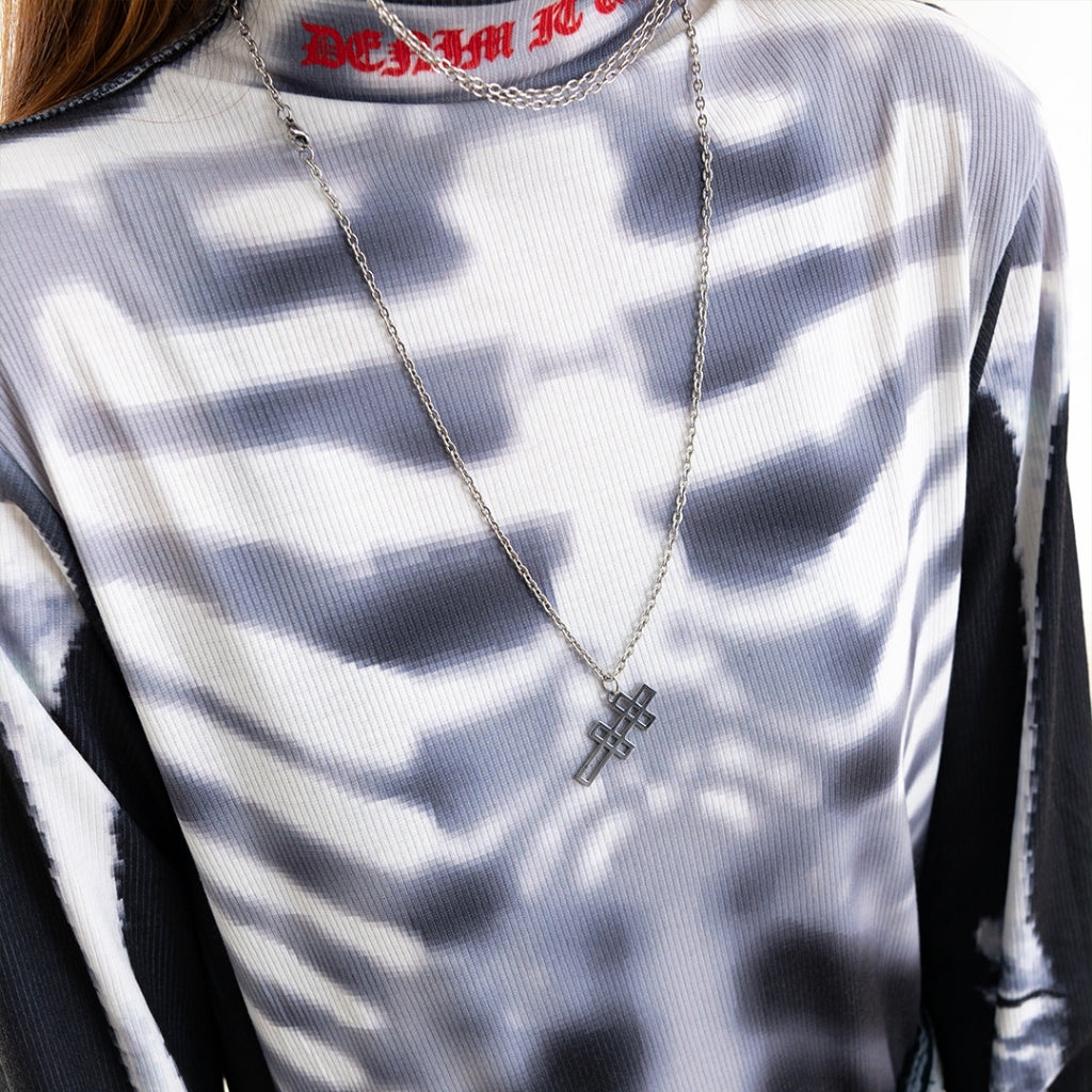 Full Skull Denimitup Cotton Knit Wear - Black Bone - Tshirt