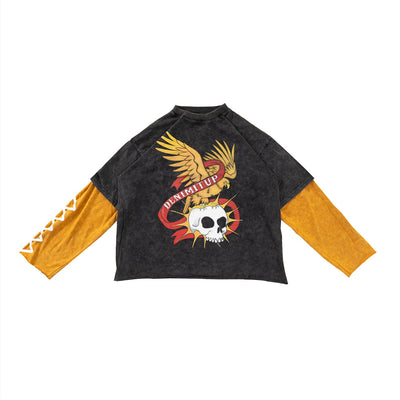 Eagle Skull Double Layer - Washed Cosmic Gold on Black - Tshirt