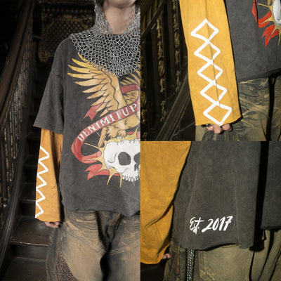Eagle Skull Double Layer - Washed Cosmic Gold on Black - Tshirt