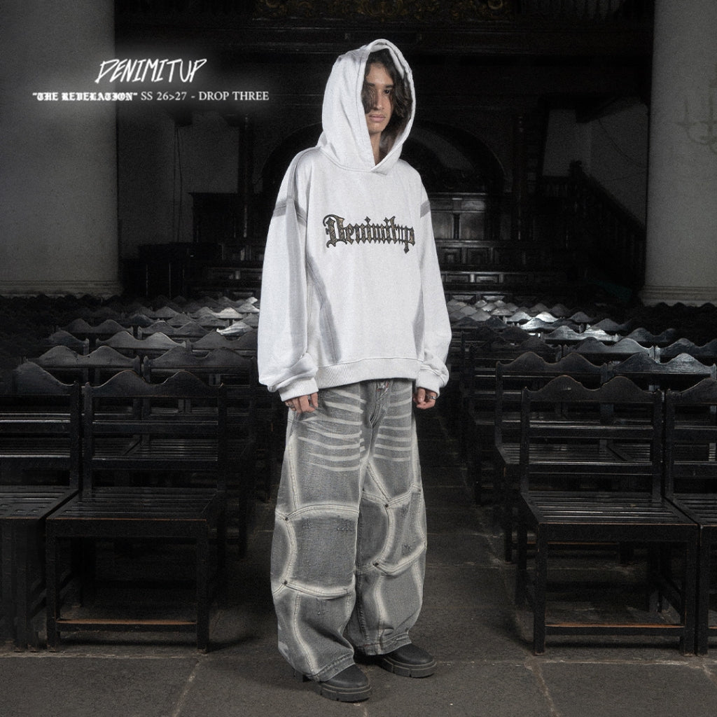 Denimitup Songket Broken Sewn - White Spray - Hoodie