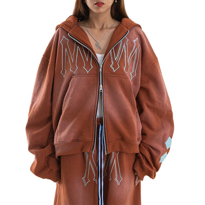 H Zigzag Double Zip Hoodie - Cosmic Orange - Hoodie