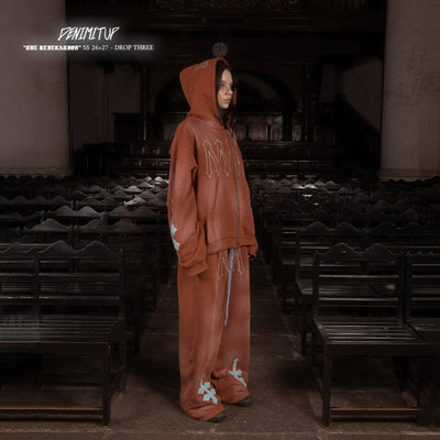 H Zigzag Double Zip Hoodie - Cosmic Orange - Hoodie