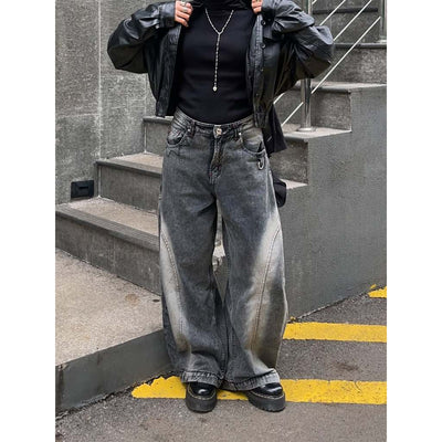 A1 Low Waist Wide Barrel Ladies Jeans - Grain Dual Stone