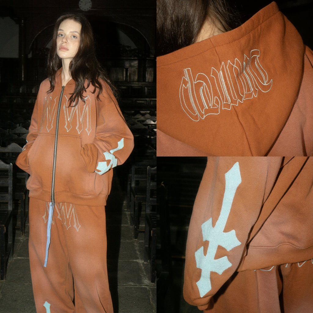 H Zigzag Double Zip Hoodie - Cosmic Orange - Hoodie