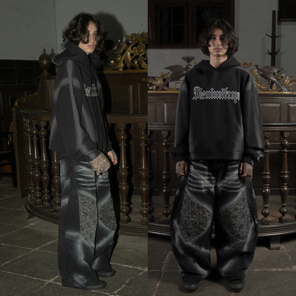 Denimitup Songket Broken Sewn - Black Spray - Hoodie