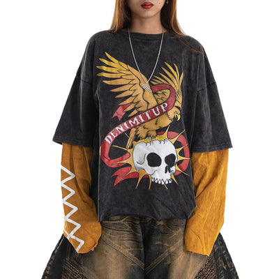 Eagle Skull Double Layer - Washed Cosmic Gold on Black - Tshirt
