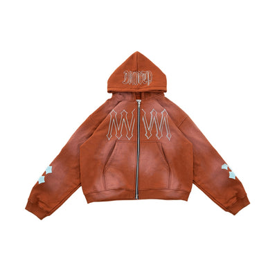 H Zigzag Double Zip Hoodie - Cosmic Orange - Hoodie