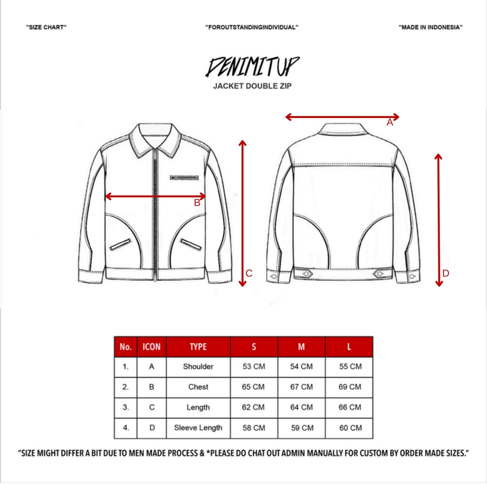 Size guide for A1 Broken Sewn Jacket - Desert Brown - Jacket
