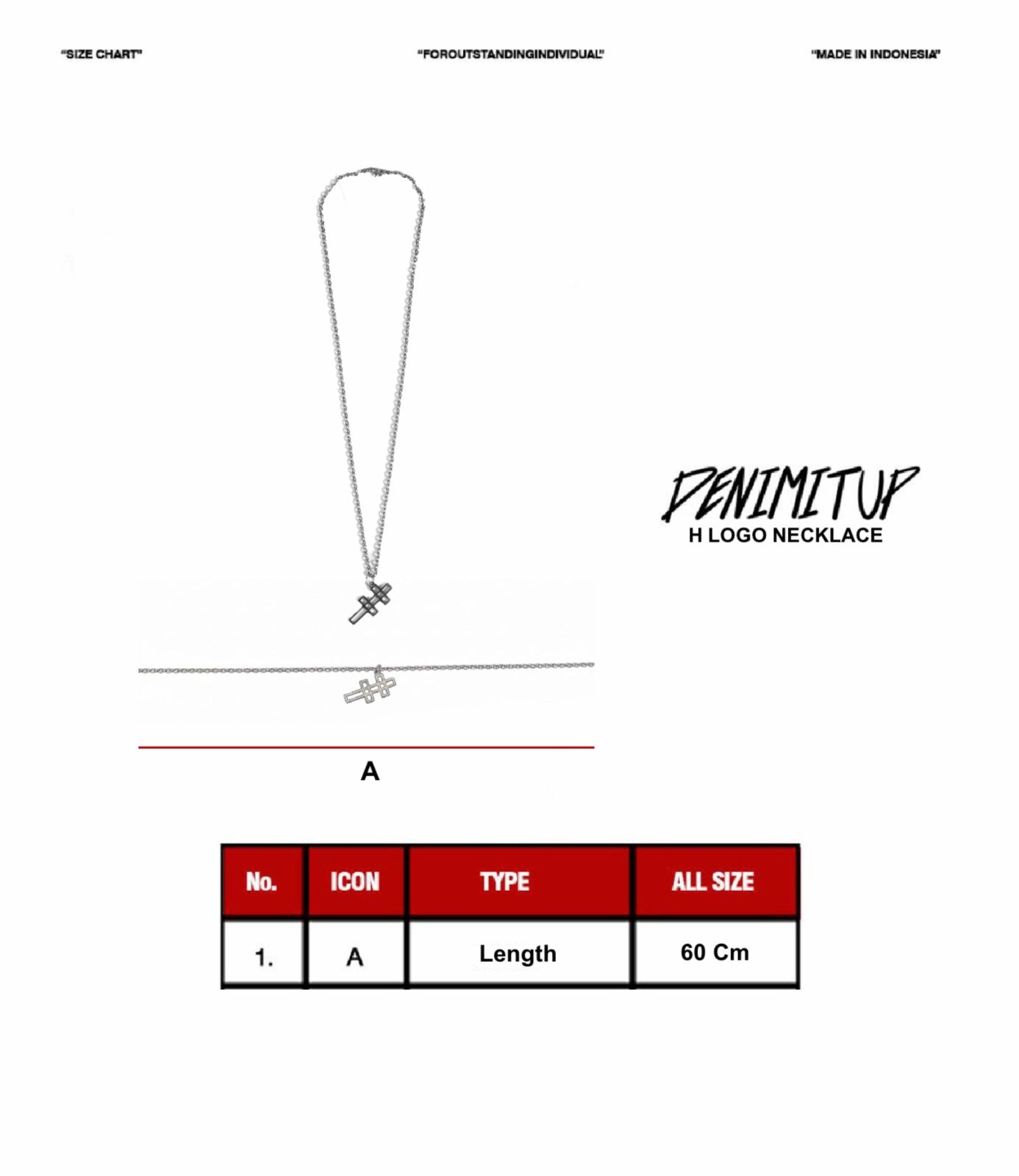 Size guide for Denimitup - H logo necklace - Necklace