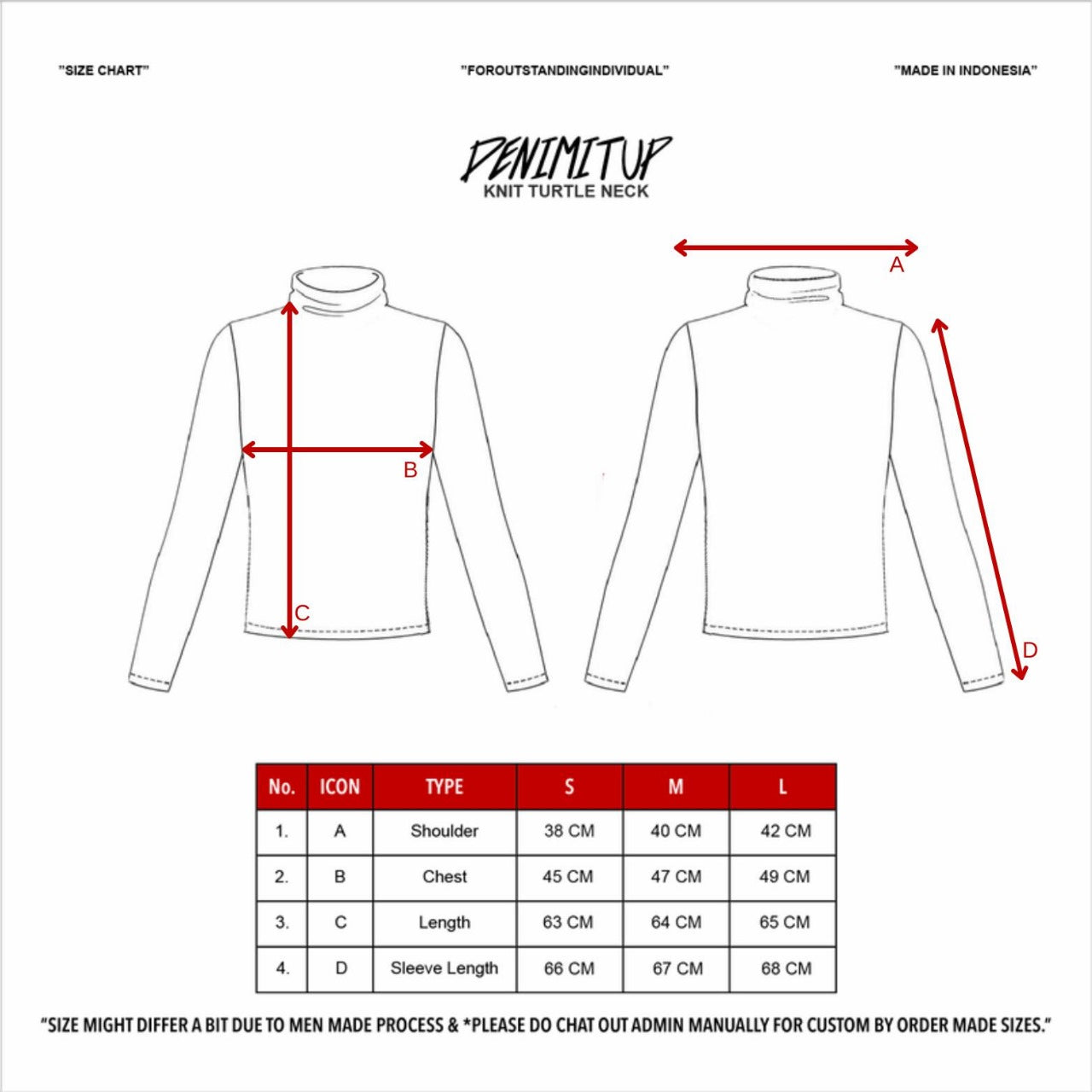 Size guide for Full Skull Denimitup Cotton Knit Wear - Black Bone - Tshirt