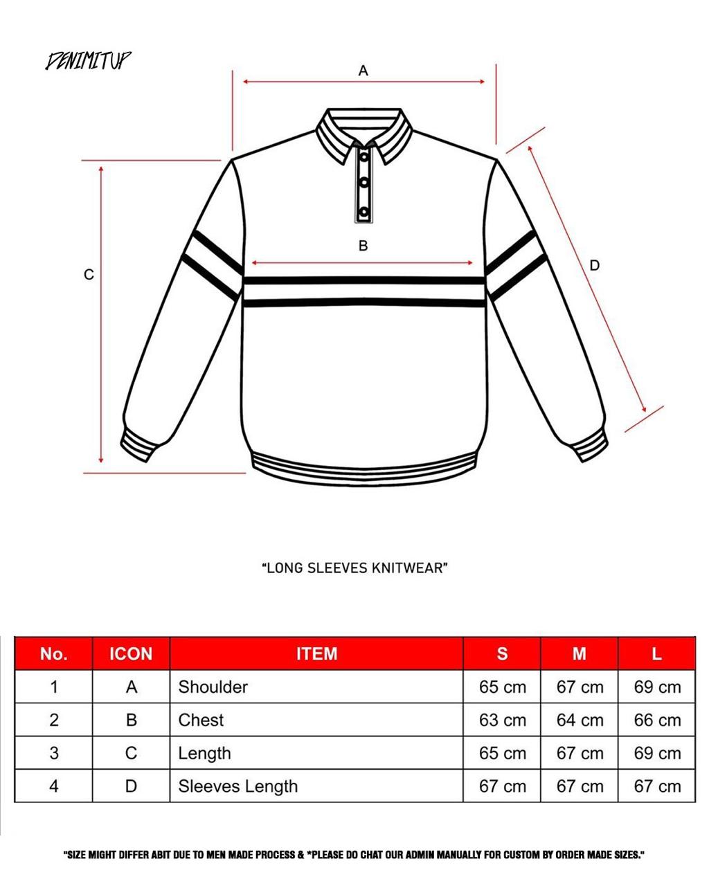 Size guide for Knitwear DENIMITUP - Stripes black and white - Long Sleeve T-Shirt