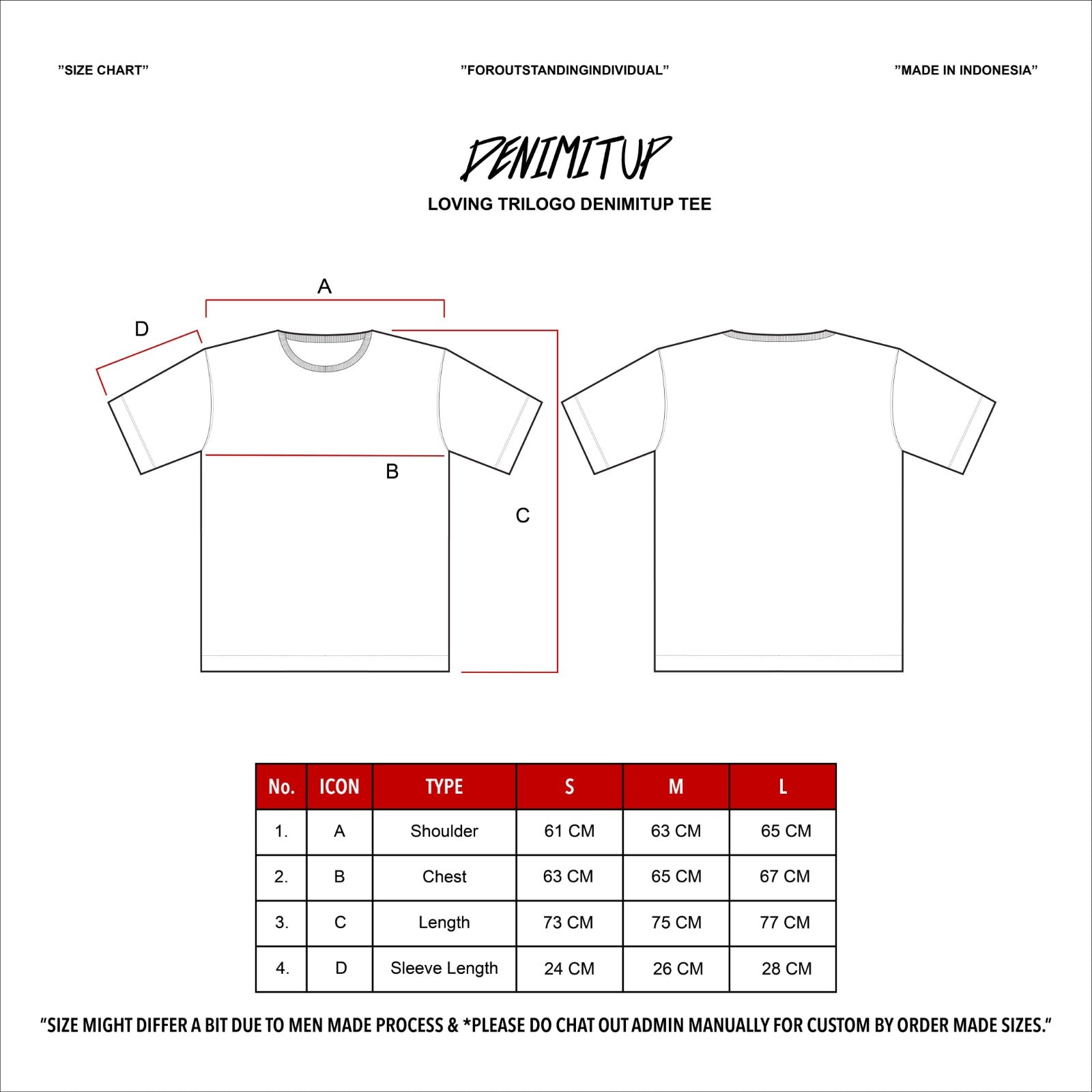 Size guide for Loving Trilogo Denimitup Washed - Cloudy Red Tee - Tshirt