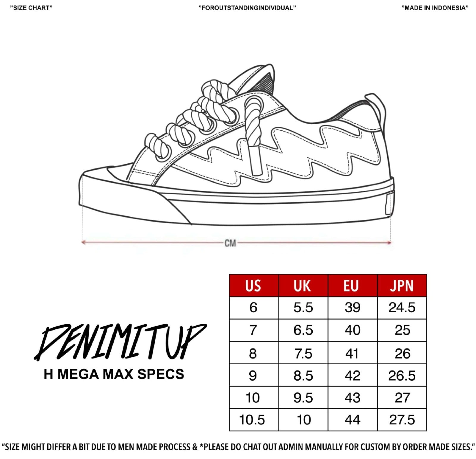 Size guide for H Mega Max - Shadow Cream - Shoes