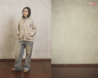 H1 Low Waist Baggy Ladies Jeans - Cream Blue