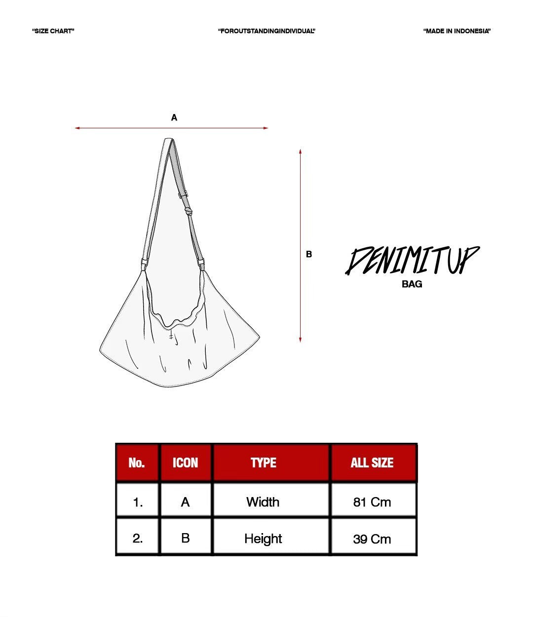 Size guide for DENIMITUP Gigantic Sling Bag - Desert Beige - Tas