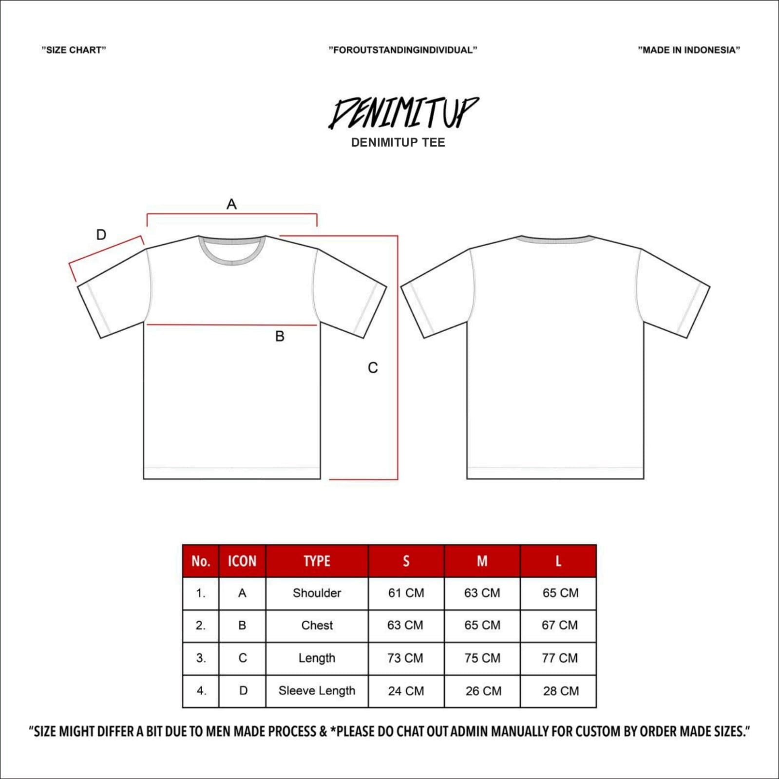 Size guide for DENIMITUP Japan Culture Tee - Black - T-Shirt