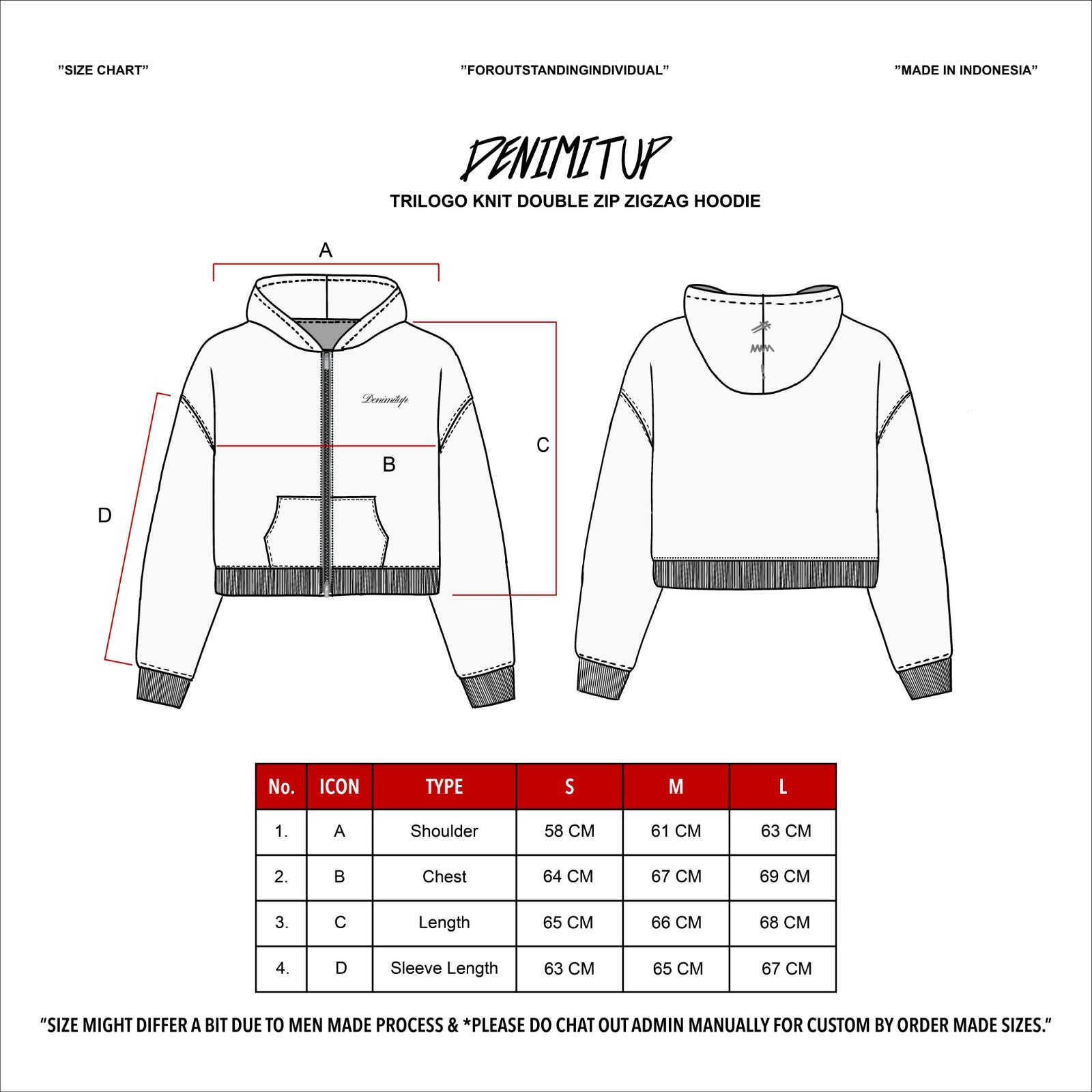 Size guide for Denimitup Trilogo Knit Double Zip - Dark Grey - Hoodie