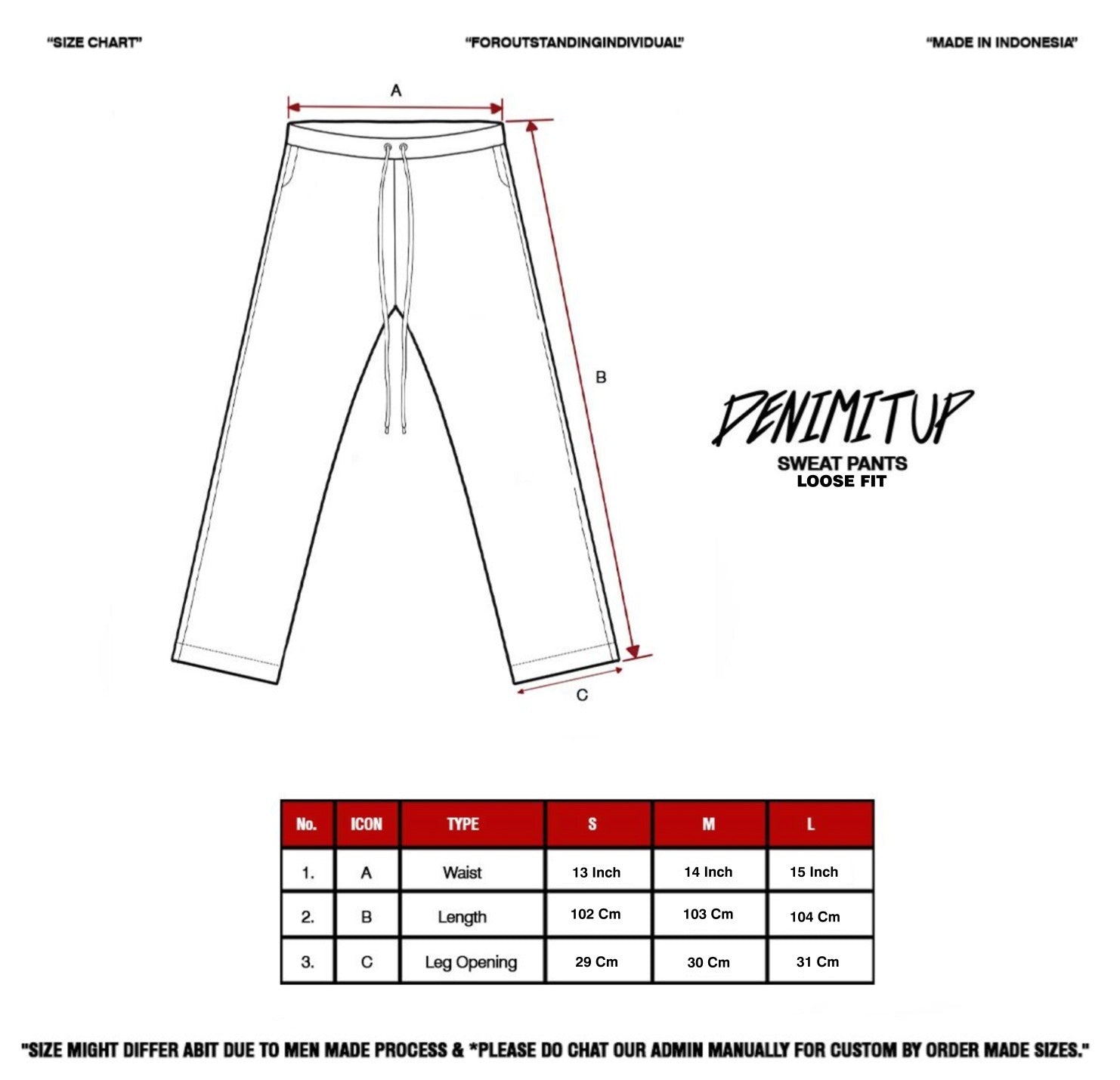 Size guide for DENIMITUP Sweat Pants H ZigZag - Jet black - Long Pants