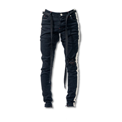 M1 mid distressed - Black dual stripes - Celana Jeans