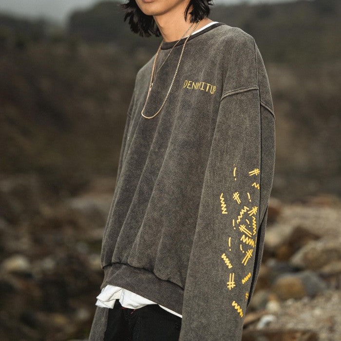 DENIMITUP machinary angel crew neck - Snowish black - Baju Kaos