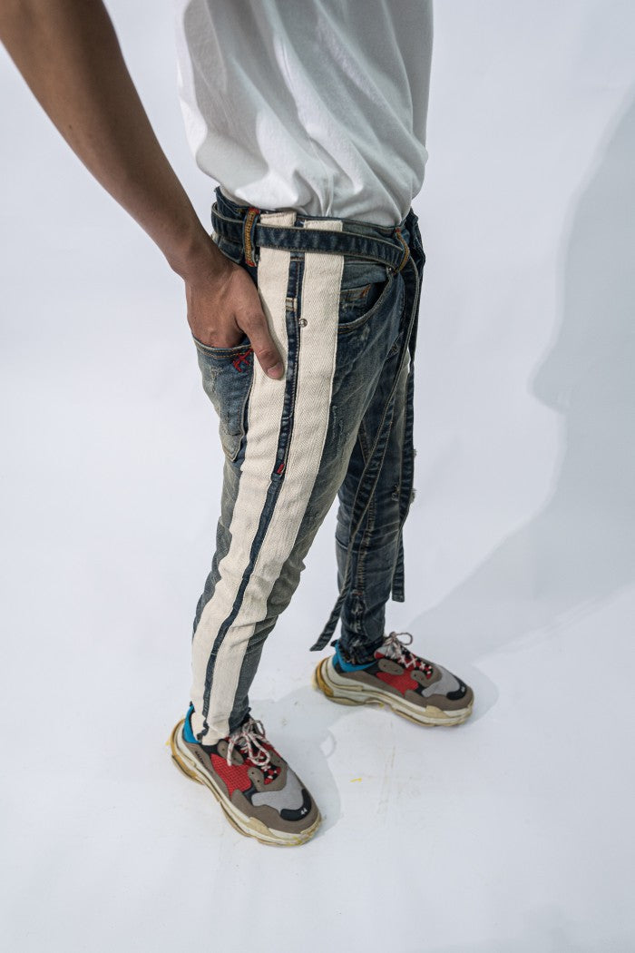 M1 mid distressed - Rusted blue dual stripes - Celana Jeans