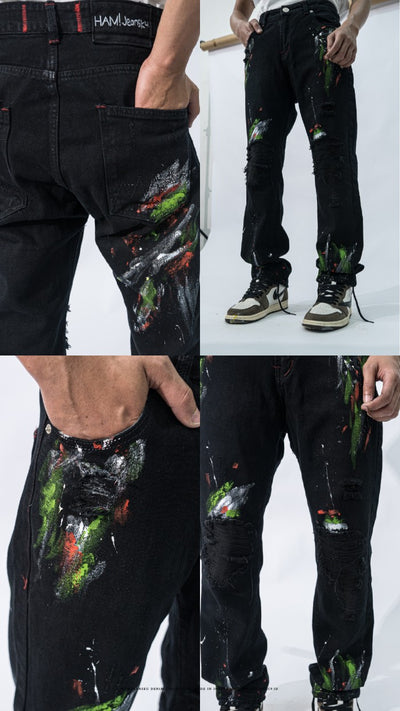 H1 regular patch - Splatter of rainbow black - Celana Jeans