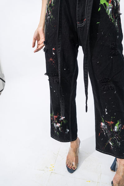 H1 high waisted ladies - Dist. splatter of rainbow - Celana Jeans