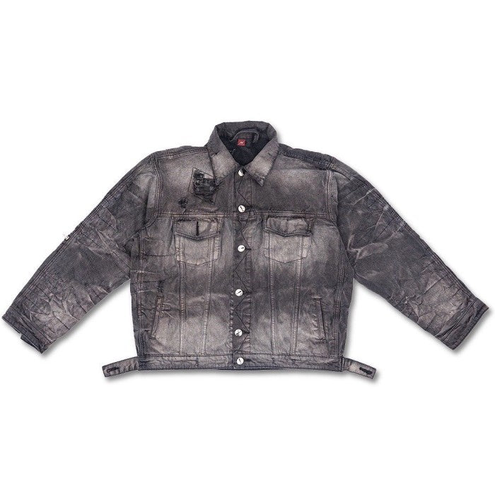 A1 biker leather jacket - Asphalt cheqered flag grey - Jaket jeans