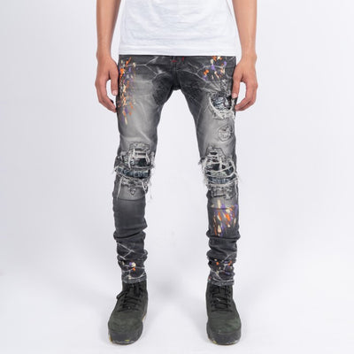 M1 Patch x Paranoise - Splattered Apex grey - Celana Jeans