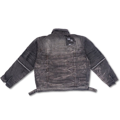 A1 biker leather jacket - Asphalt cheqered flag grey - Jaket jeans