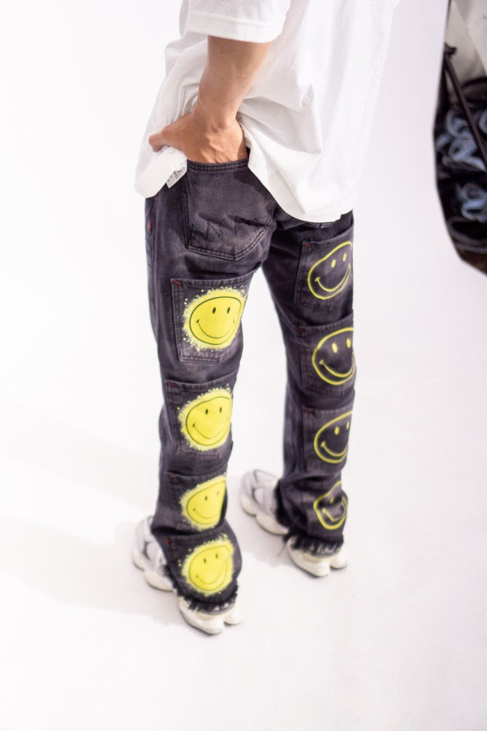 H1 SMILEY - Abstact Black on Grey - Celana Jeans
