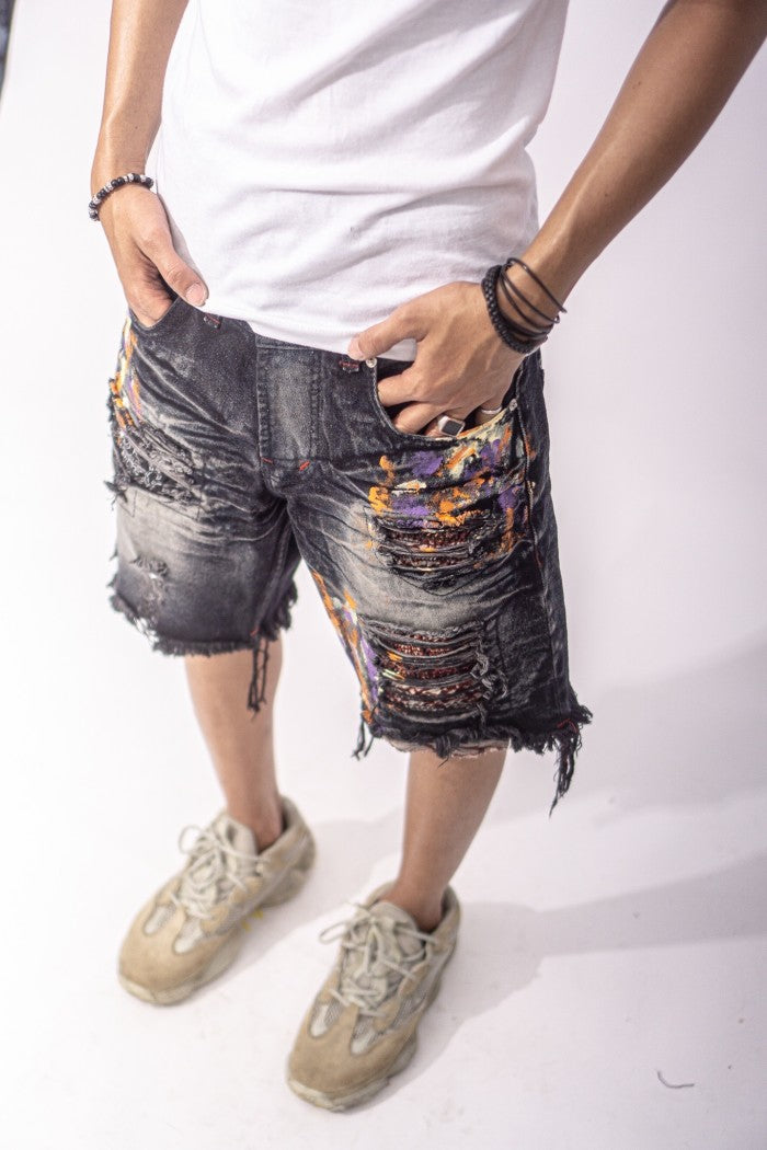 H1 batik short - Dark grey splatter - Celana Jeans