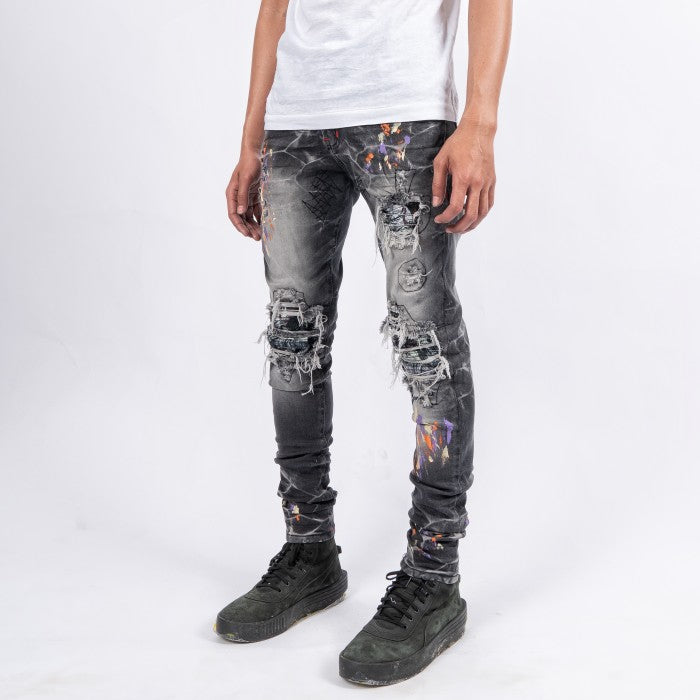 M1 Patch x Paranoise - Splattered Apex grey - Celana Jeans